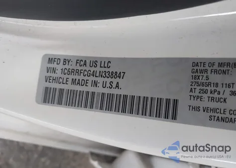 2020 Ram 1500 Tradesman 4X4 6'4 Box z USA, uszkodzony, nr VIN 1C6RRFCG4LN338847